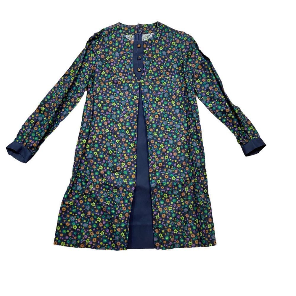 Vintage Handmade Long Sleeve A-Line Floral Mini Dress Size Medium‎